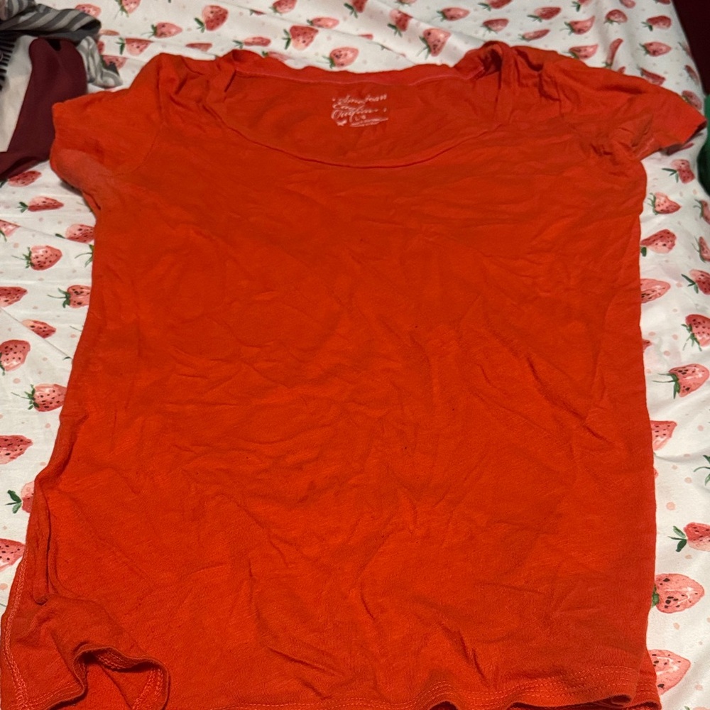 American Eagle Outfitters Women's Scoop Neck Short Sleeve Tee - Bright Orange